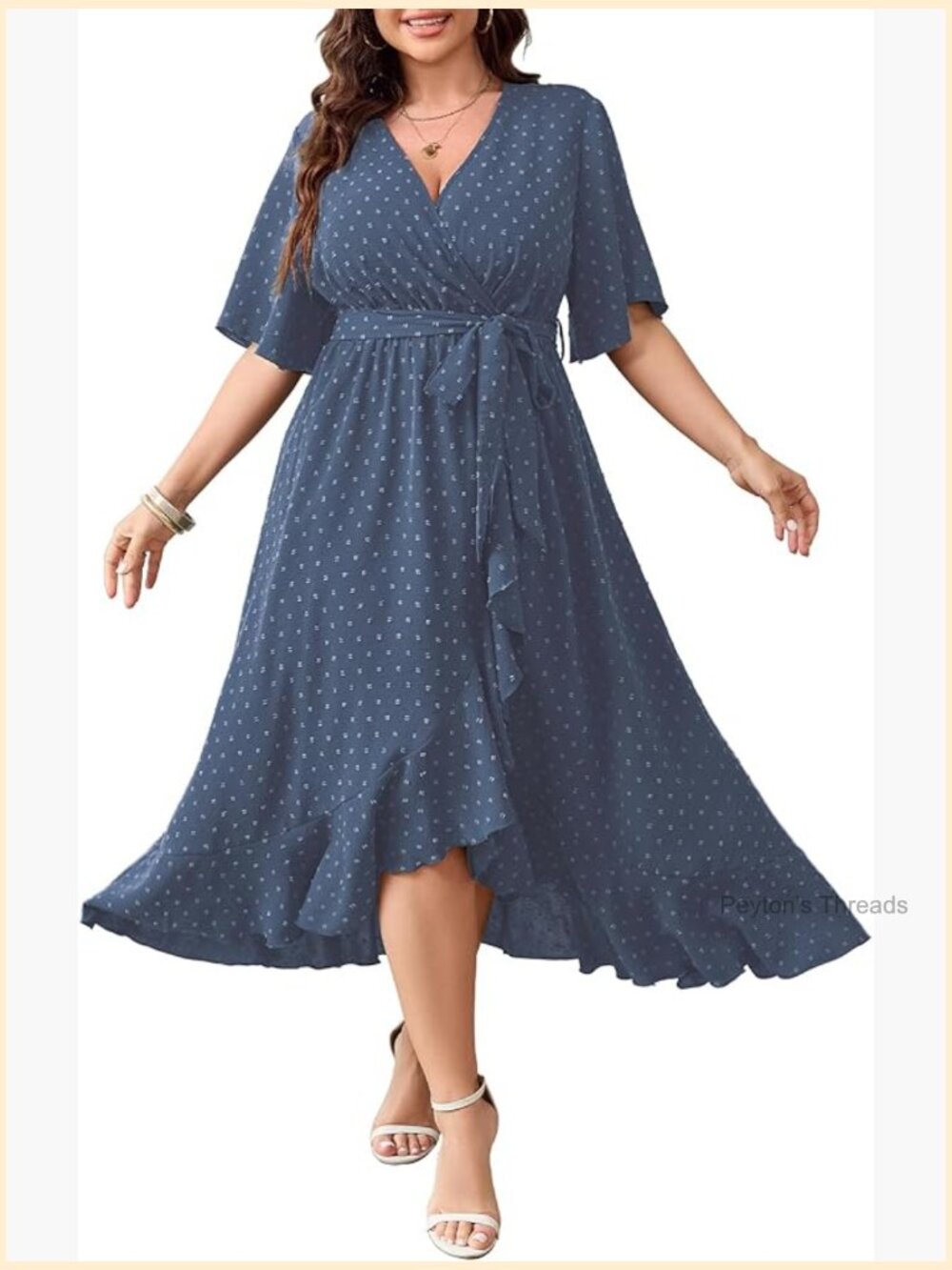 Plus Size Wrap V Neck Swiss Dot Boho High Low Split Ruffle Maxi Dress